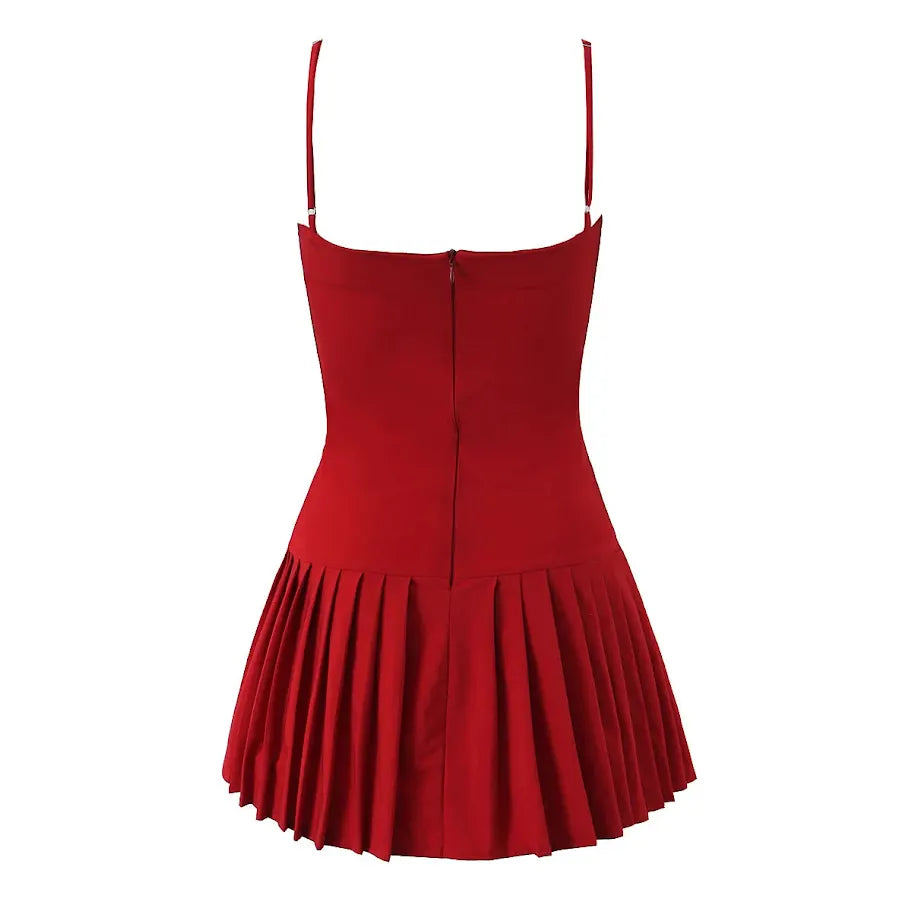RED PLATTED  DRESS