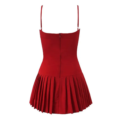 RED PLATTED  DRESS