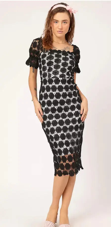LACE LOVE SEMI- SHEER MIDI DRESS