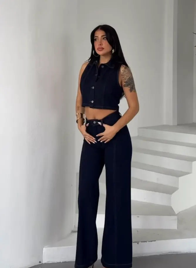 BLUE CORD SET DENIM DRESS