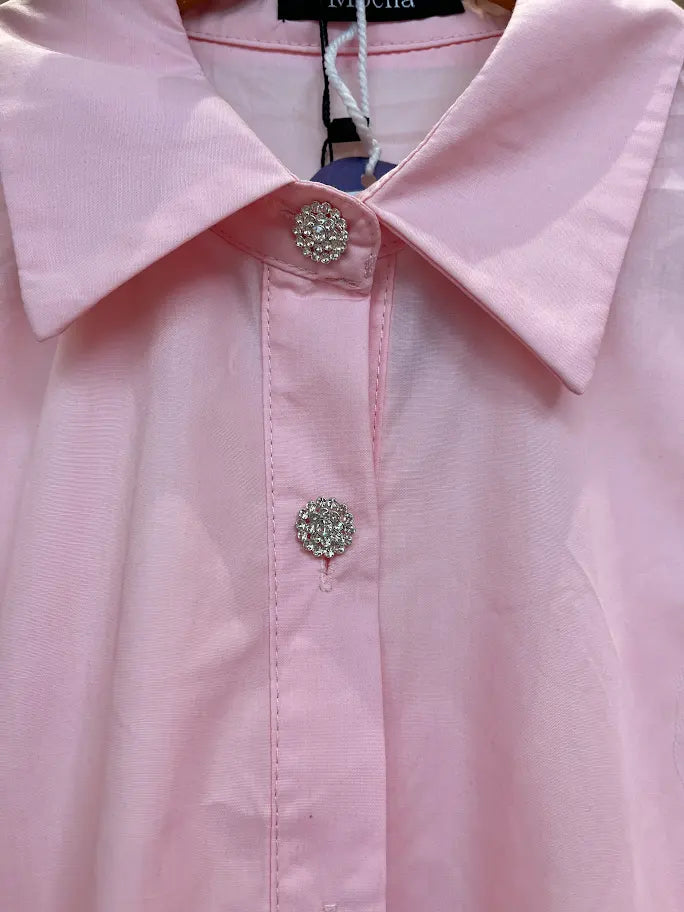 BEAUTIFUL PEARL WORK BABY PINK SHIRT
