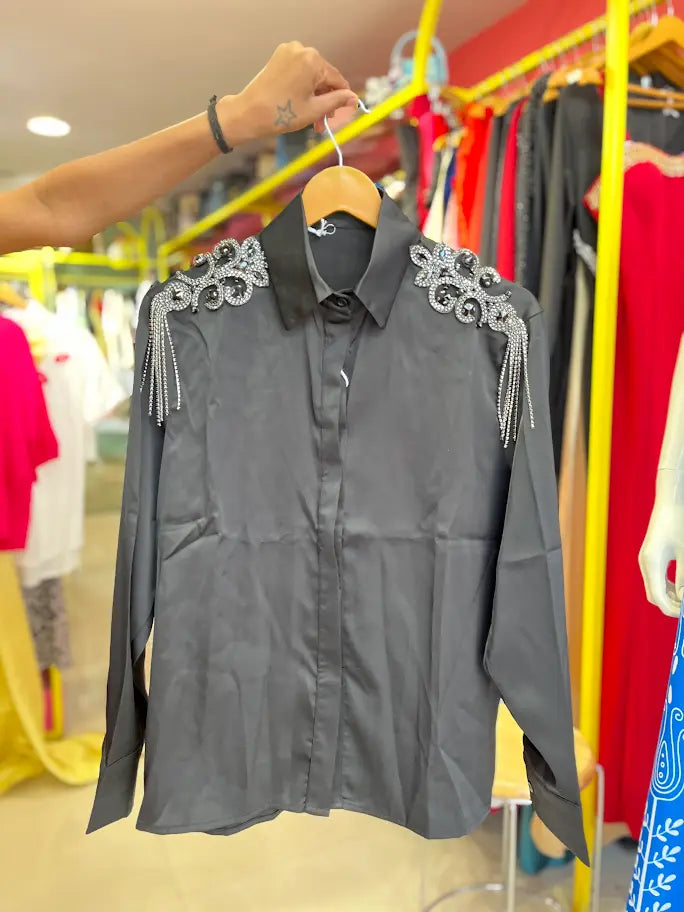 CLASSY BLACK SHIRT WITH EXCUSIVE WORK