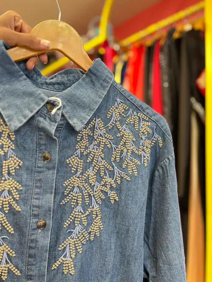 DEMIN SHIRT WITH THREAD WORK
