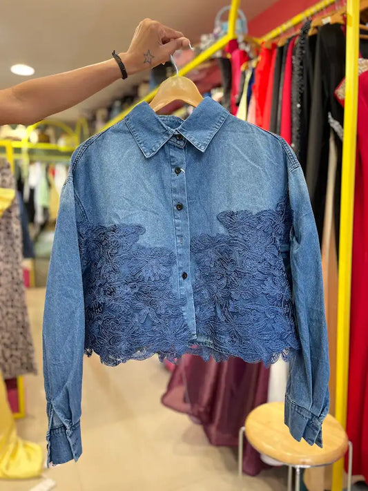 LACE WORK DENIM SHIRT