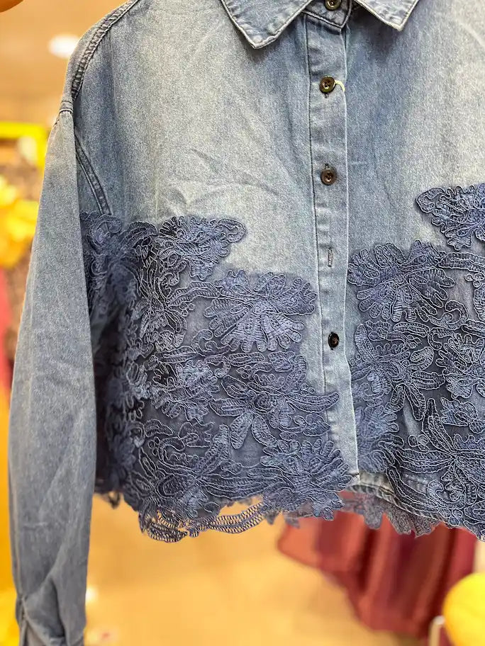 LACE WORK DENIM SHIRT