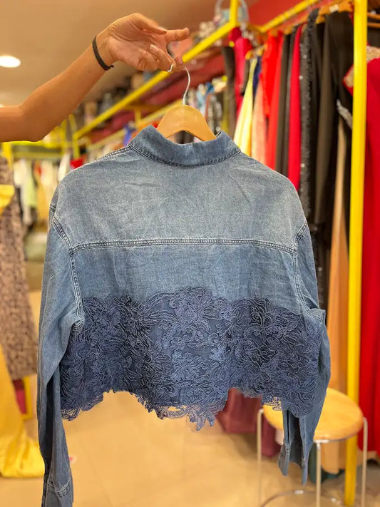 LACE WORK DENIM SHIRT