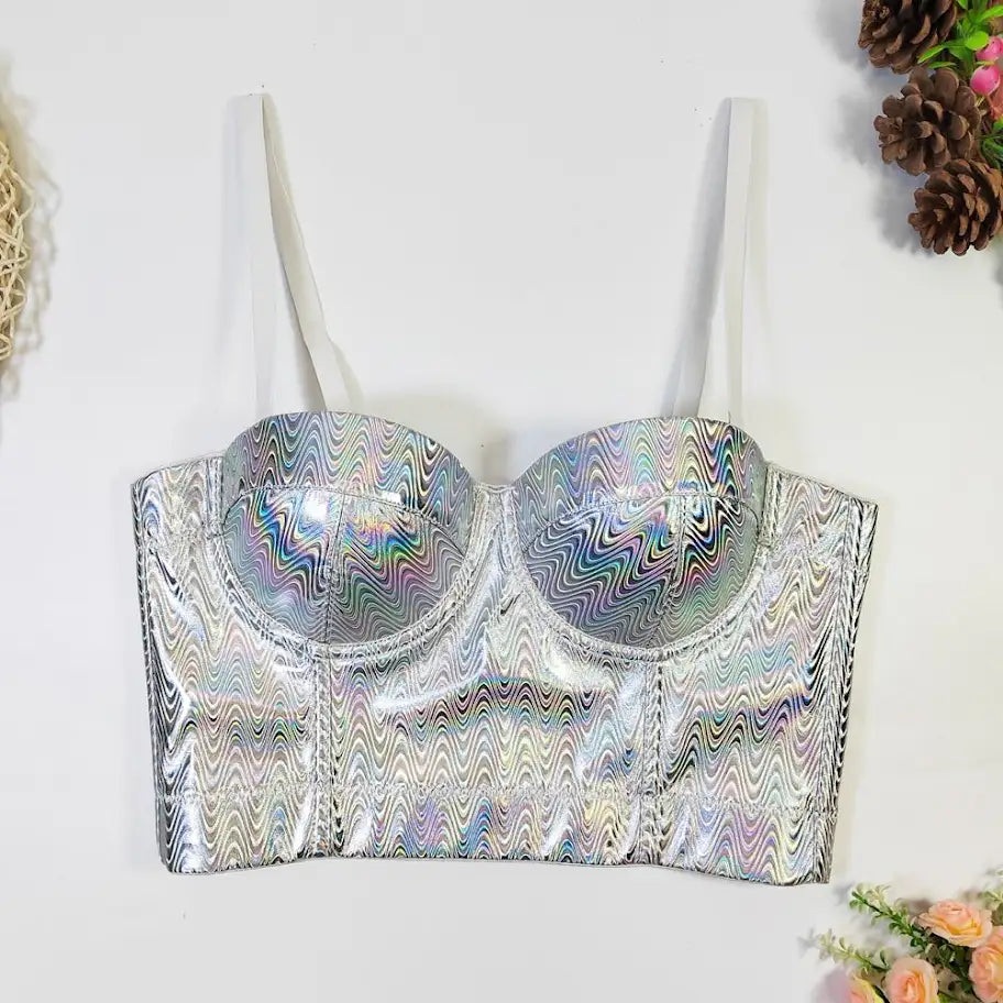 SILVER PARTY WEAR PADDED TOP