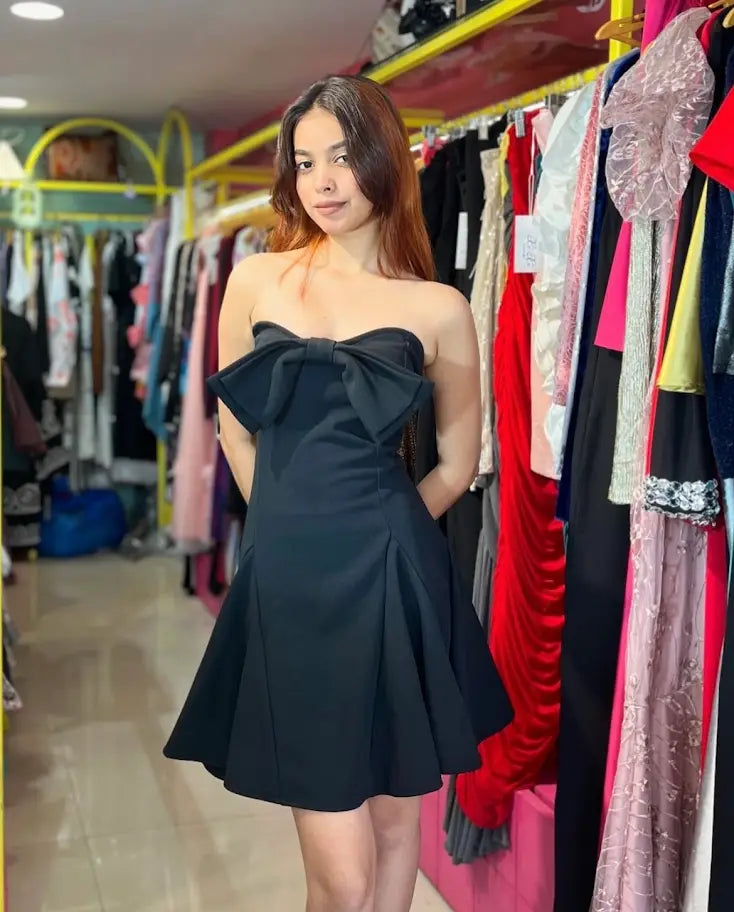BLACK BOW MINI TUBE DRESS