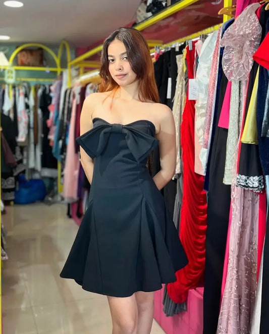BLACK BOW MINI TUBE DRESS