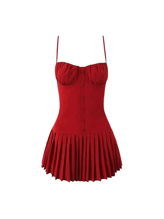 RED PLATTED  DRESS
