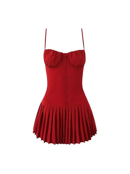 RED PLATTED  DRESS